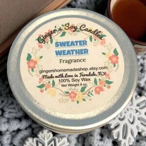 Ginger’s Homemade Soy Candle “Sweater Weather” Fragrance 8 0z